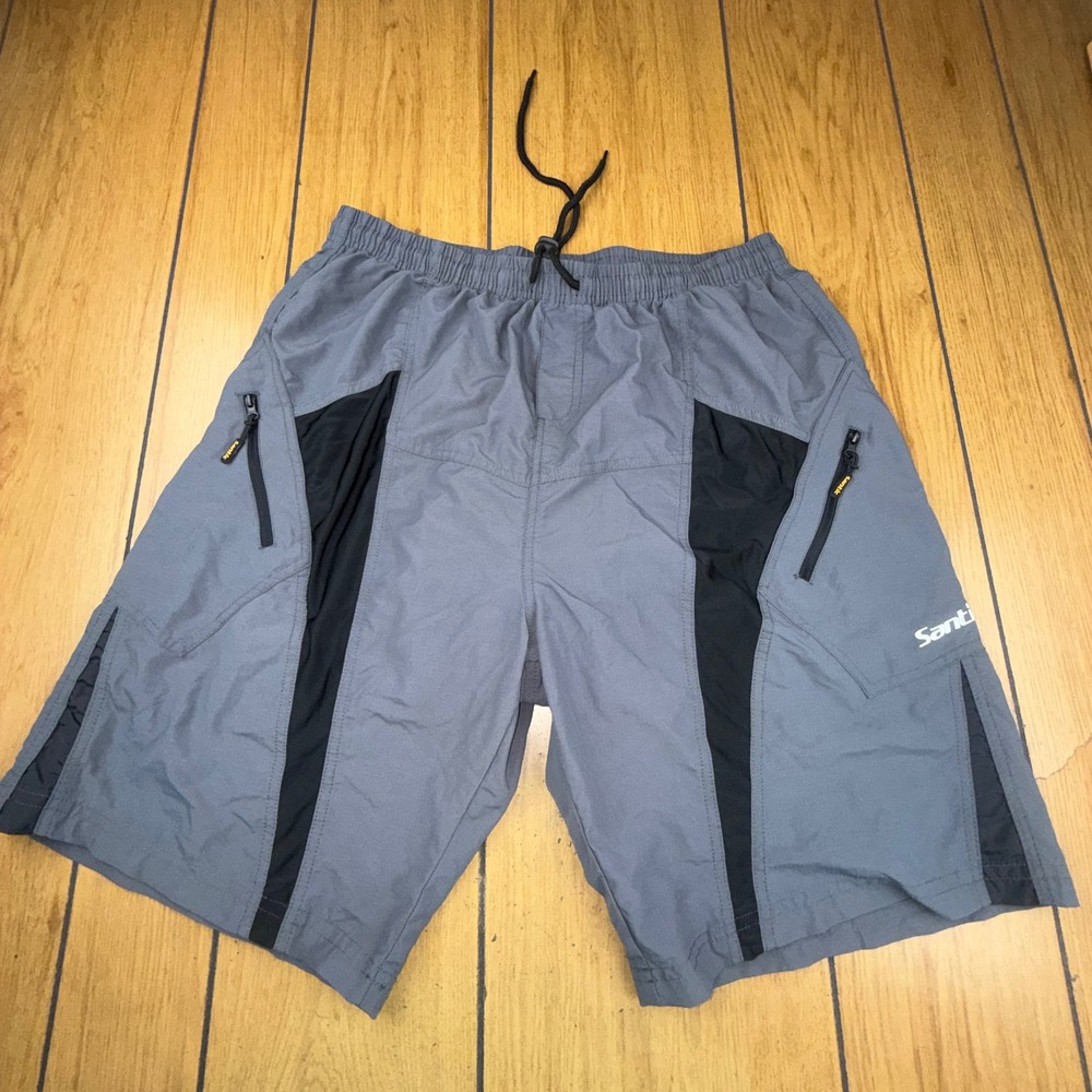 Santic Mens Cycling Shorts Grey Black Padded Mountain Bike Cargo Shorts Size 2XL
